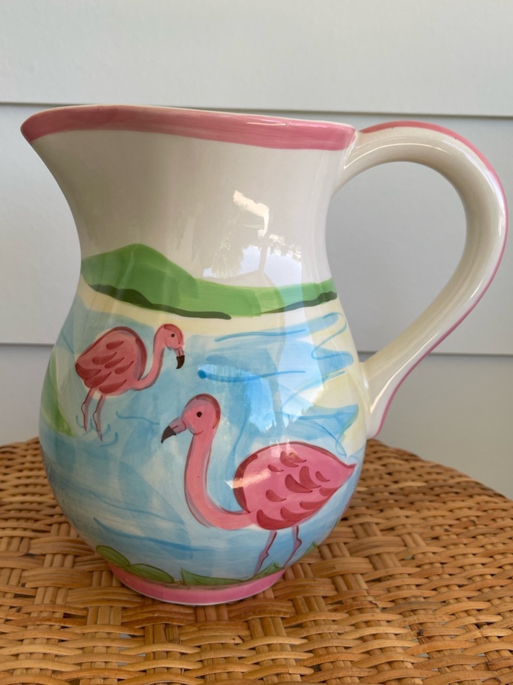 Vintage flamingo ceramic pitcher